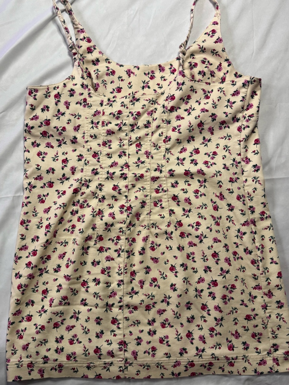No Boundaries Cream Mini Skirt with Pink Rose Print